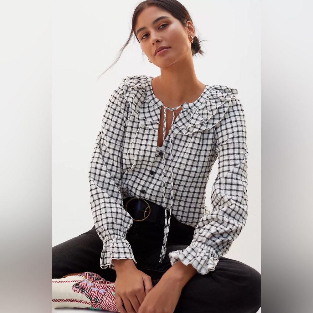 Maeve‎ Ruffled Plaid Buttondown